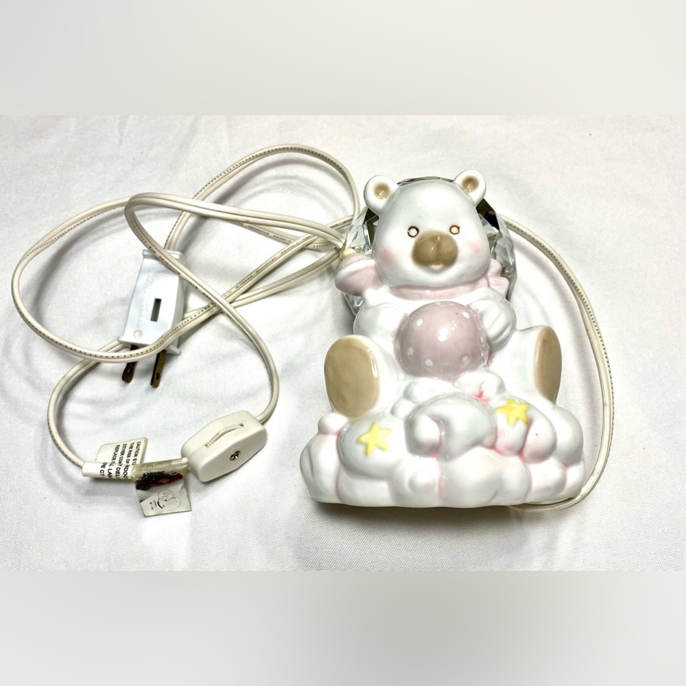 NURSERY NIGHT LIGHT CERAMIC BEAR ON CLOUD with RATTLE & BALL Decoration - Picture 7 of 11